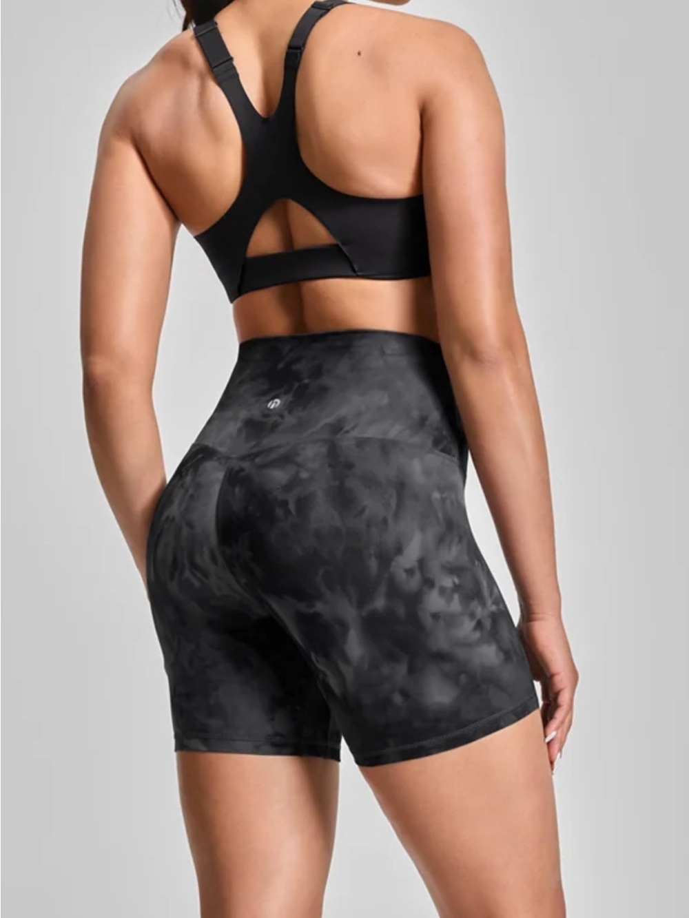 HeyNuts Workout Pro 6” Biker Shorts Diamond Dye Coal Black L 12